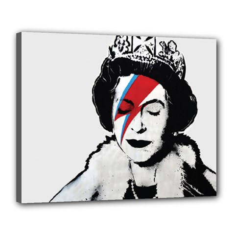 Banksy Graffiti Uk England God Save The Queen Elisabeth With David Bowie Rockband Face Makeup Ziggy Stardust Canvas 20  X 16  (stretched) by snek