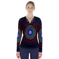 Artskop Kaleidoscope Pattern V-neck Long Sleeve Top by Sapixe