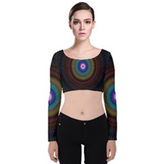 Artskop Kaleidoscope Pattern Velvet Long Sleeve Crop Top by Sapixe