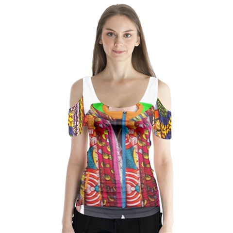 African Fabrics Fabrics Of Africa Front Fabrics Of Africa Back Butterfly Sleeve Cutout Tee  by dlmcguirt