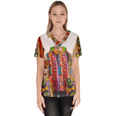 African Fabrics Fabrics Of Africa Front Fabrics Of Africa Back Women s V-neck Scrub Top