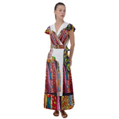 African Fabrics Fabrics Of Africa Front Fabrics Of Africa Back Flutter Sleeve Maxi Dress