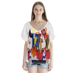 Dlm Front Dlm Back V-neck Flutter Sleeve Top by dlmcguirt