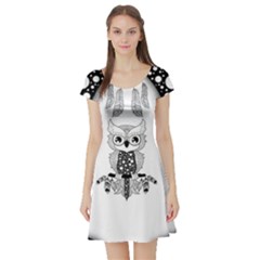 Cute Little Mandala Owl Short Sleeve Skater Dress by FantasyWorld7