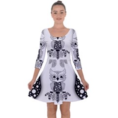 Cute Little Mandala Owl Quarter Sleeve Skater Dress by FantasyWorld7