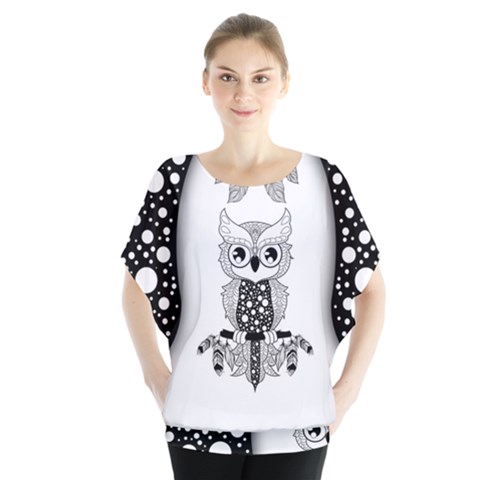 Cute Little Mandala Owl Batwing Chiffon Blouse by FantasyWorld7