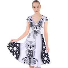 Cute Little Mandala Owl Cap Sleeve Front Wrap Midi Dress by FantasyWorld7