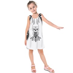 Cute Little Mandala Owl Kids  Sleeveless Dress by FantasyWorld7