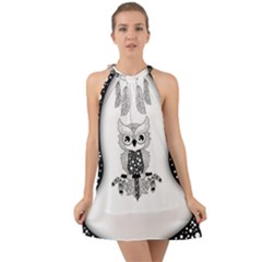 Cute Little Mandala Owl Halter Tie Back Chiffon Dress by FantasyWorld7