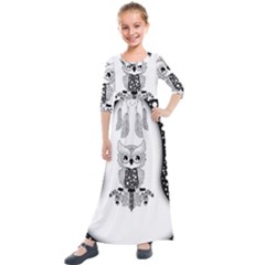 Cute Little Mandala Owl Kids  Quarter Sleeve Maxi Dress by FantasyWorld7