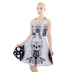 Cute Little Mandala Owl Halter Party Swing Dress  by FantasyWorld7