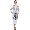 Cute Little Mandala Owl Quarter Sleeve Midi Velour Bodycon Dress View1