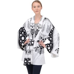 Cute Little Mandala Owl Long Sleeve Velvet Kimono  by FantasyWorld7