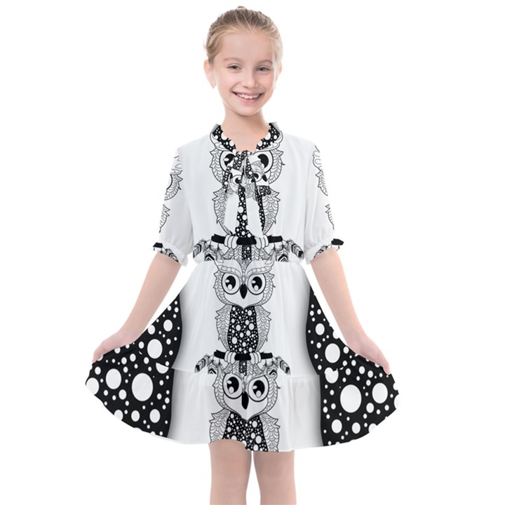 Cute Little Mandala Owl Kids  All Frills Chiffon Dress