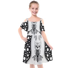 Cute Little Mandala Owl Kids  Cut Out Shoulders Chiffon Dress by FantasyWorld7