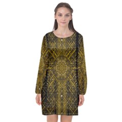 Stars For A Cool Medieval Golden Star Long Sleeve Chiffon Shift Dress  by pepitasart