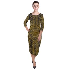 Stars For A Cool Medieval Golden Star Quarter Sleeve Midi Velour Bodycon Dress by pepitasart