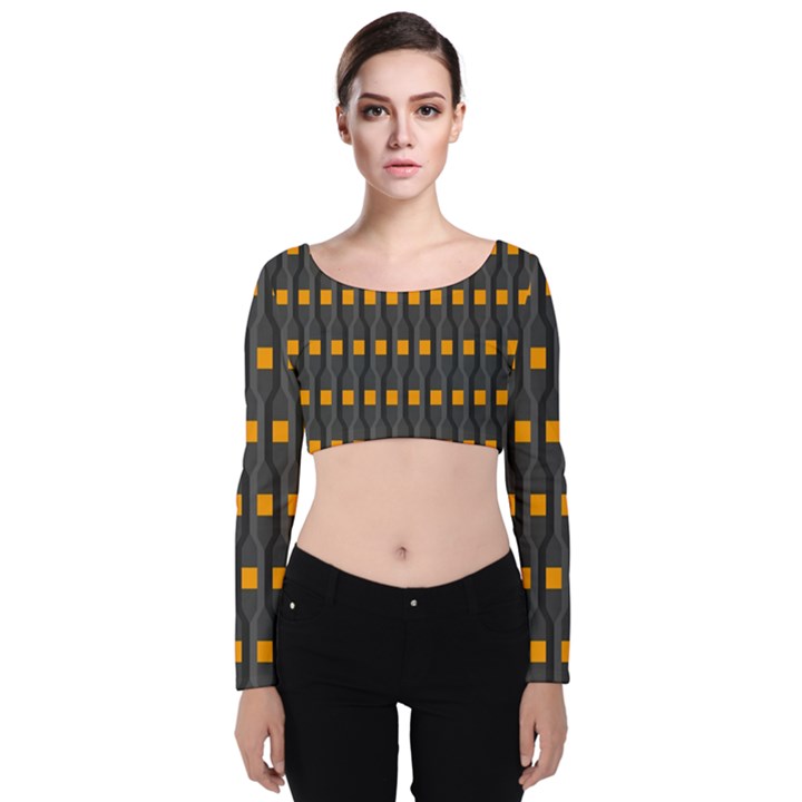 Pattern Illustrations Plaid Velvet Long Sleeve Crop Top