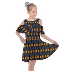 Pattern Illustrations Plaid Kids  Shoulder Cutout Chiffon Dress