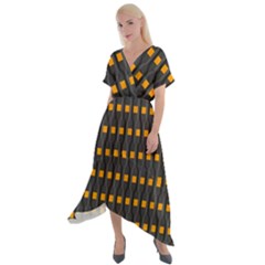 Pattern Illustrations Plaid Cross Front Sharkbite Hem Maxi Dress