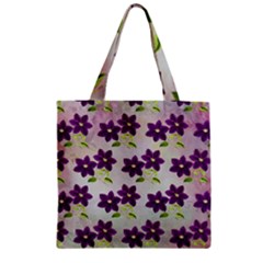 Purple Flower Zipper Grocery Tote Bag