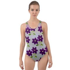 Purple Flower Cut-out Back One Piece Swimsuit