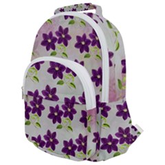 Purple Flower Rounded Multi Pocket Backpack