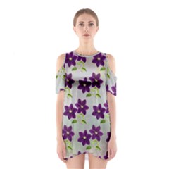 Purple Flower Shoulder Cutout One Piece Dress