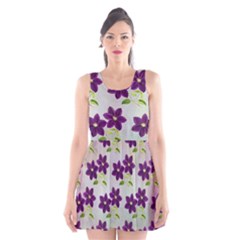 Purple Flower Scoop Neck Skater Dress