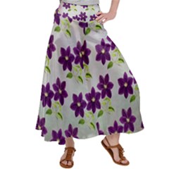 Purple Flower Satin Palazzo Pants