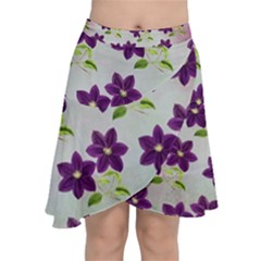 Purple Flower Chiffon Wrap Front Skirt