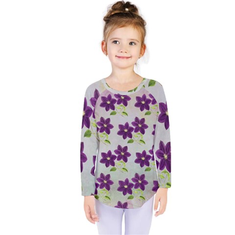 Purple Flower Kids  Long Sleeve Tee by HermanTelo