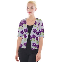 Purple Flower Cropped Button Cardigan