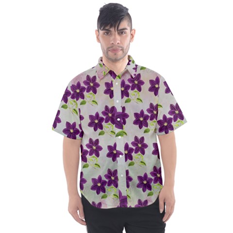 Purple Flower Men s Short Sleeve Shirt by HermanTelo