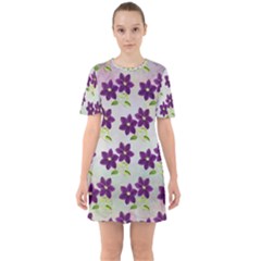 Purple Flower Sixties Short Sleeve Mini Dress