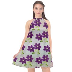 Purple Flower Halter Neckline Chiffon Dress  by HermanTelo