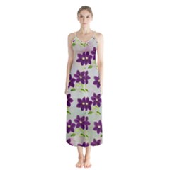 Purple Flower Button Up Chiffon Maxi Dress