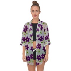 Purple Flower Open Front Chiffon Kimono