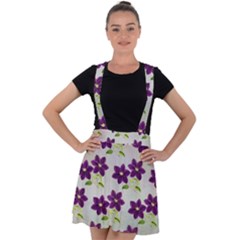 Purple Flower Velvet Suspender Skater Skirt