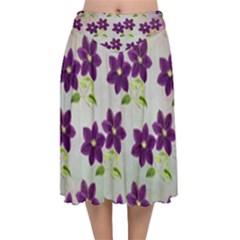 Purple Flower Velvet Flared Midi Skirt