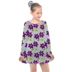 Purple Flower Kids  Long Sleeve Dress