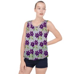 Purple Flower Bubble Hem Chiffon Tank Top by HermanTelo