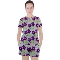 Purple Flower Women s Tee And Shorts Set