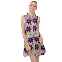 Purple Flower Sleeveless Shirt Dress