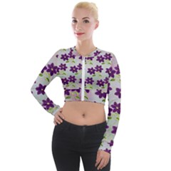 Purple Flower Long Sleeve Cropped Velvet Jacket