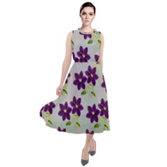 Purple Flower Round Neck Boho Dress