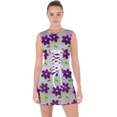 Purple Flower Lace Up Front Bodycon Dress