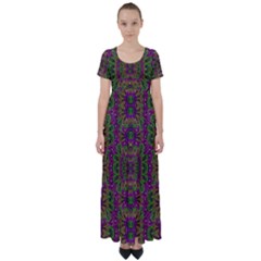 Peacock Lace In The Nature High Waist Short Sleeve Maxi Dress by pepitasart