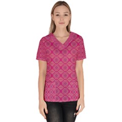 Background Texture Pattern Mandala Women s V-neck Scrub Top