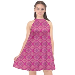 Background Texture Pattern Mandala Halter Neckline Chiffon Dress  by HermanTelo